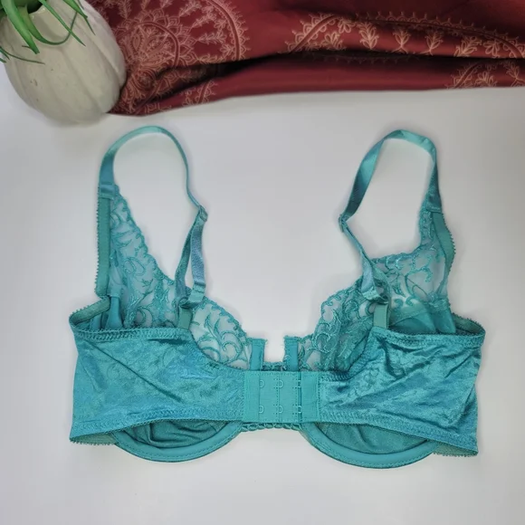 Vintage Christian Dior Bra Embroidered Lace Satin Blue Size 34D - Picture 10 of 13